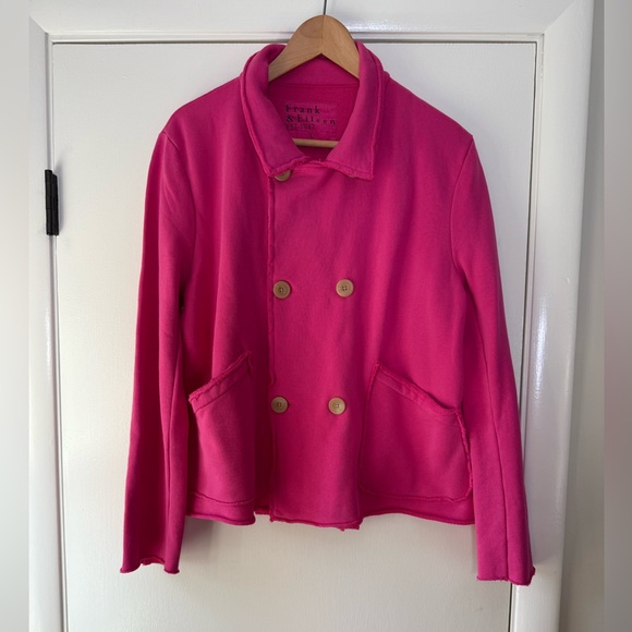 New! Frank & Eileen Mini Belfast Cardigan Soft Blazer Triple Fleece Rose Pink L - Picture 3 of 9